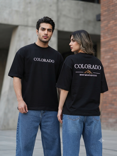 تیشرت دو نخ طرحدار پشت و جلو گلدوزی مشکی COLORADO قواره باکسی
